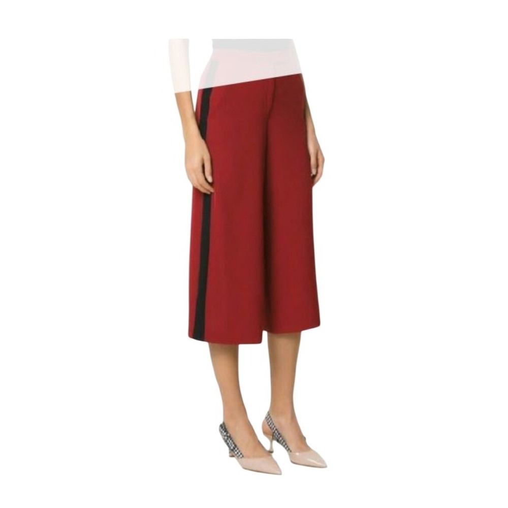 Michael Michael Kors Stretch Cady Culottes Trousers Maroon Black Stripe M